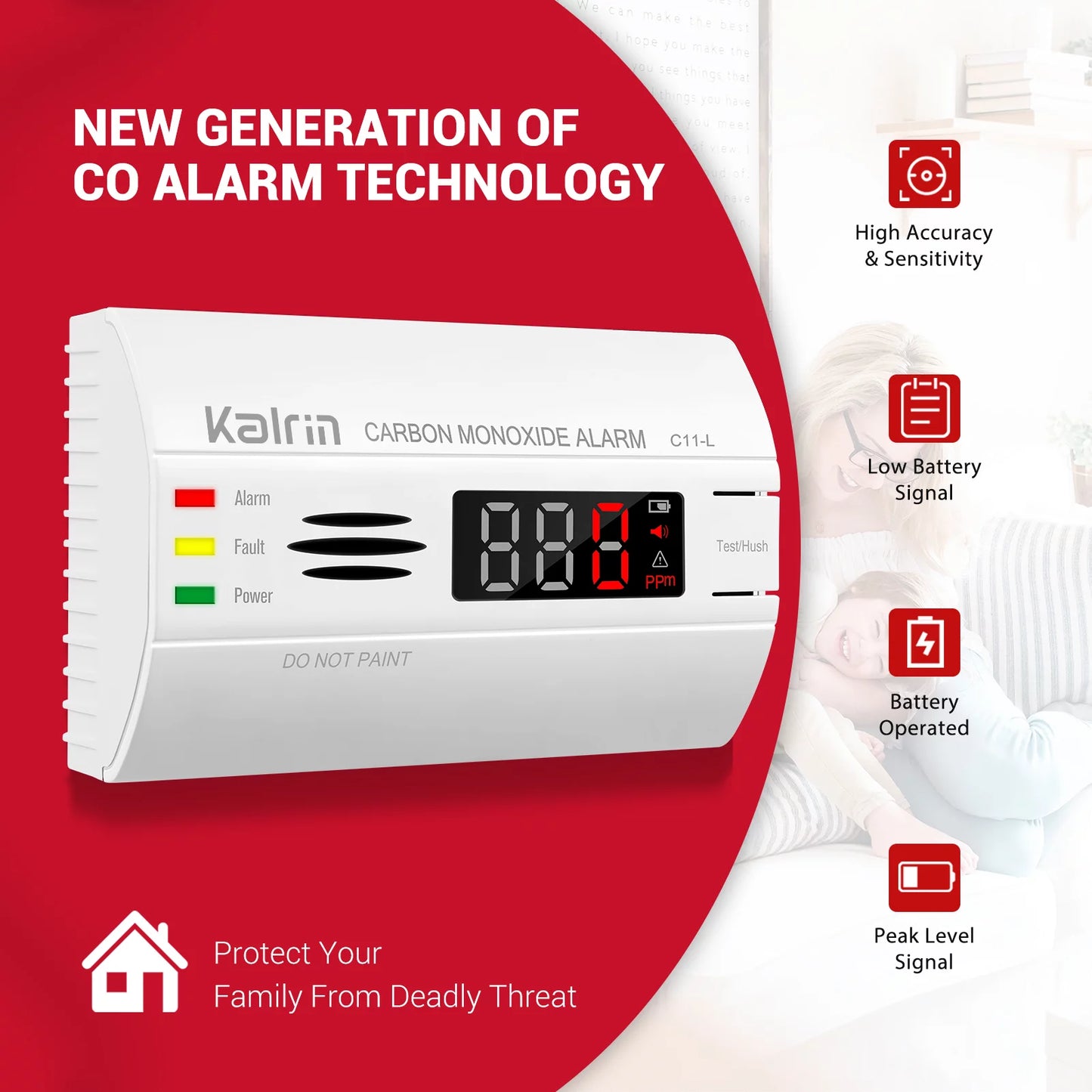 Carbon Monoxide Detector with 10 Year Life, LED Display CO Alarm Detector Built in 360° Precision Sensors