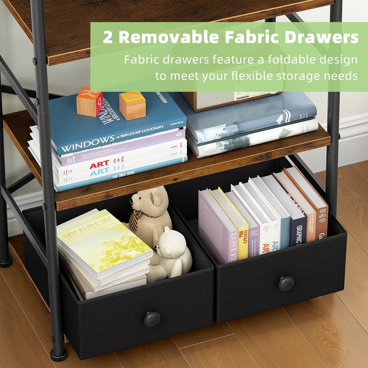 6 Tier Book Shelf, Ladder Bookcase with 2 Removable Drawers