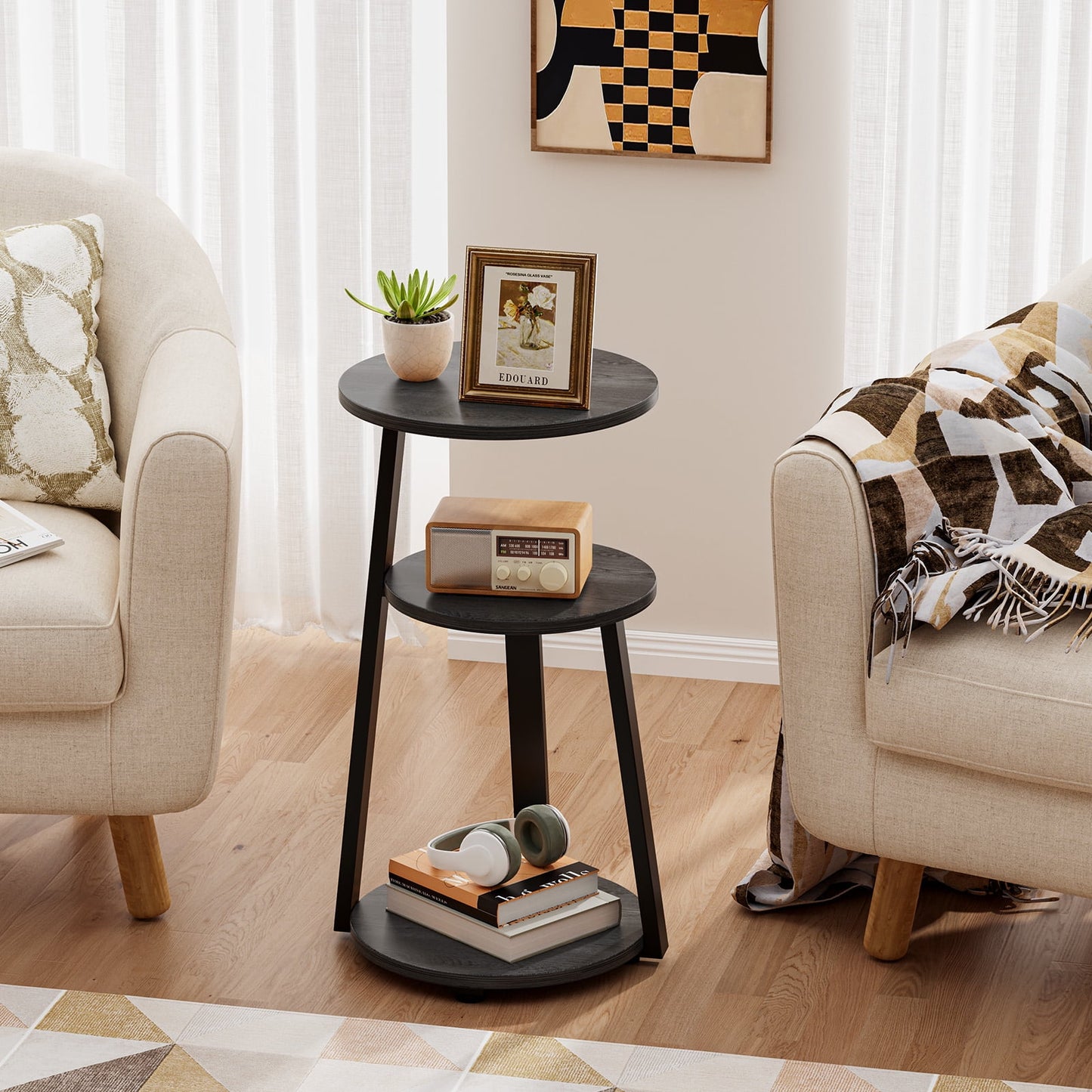 End Side Table, 3-Tier Coffee Table Nightstand for Home