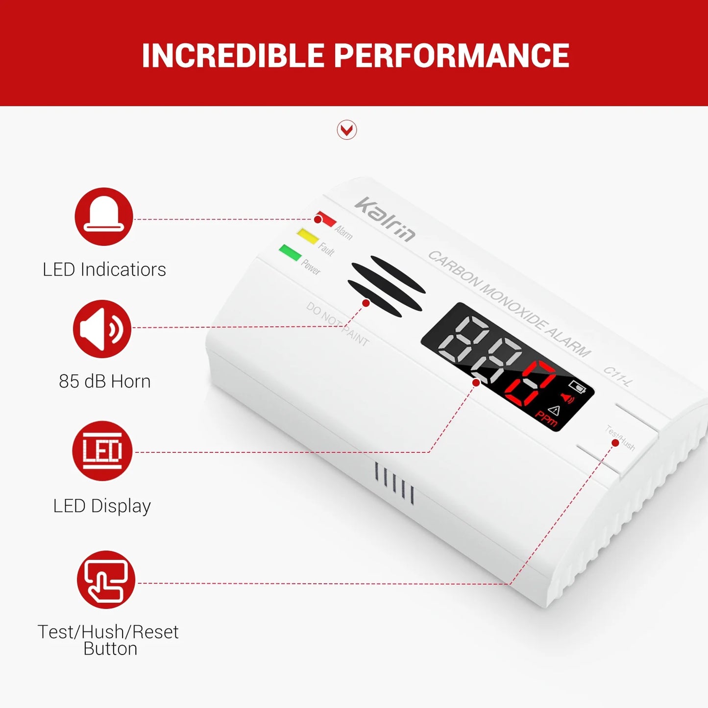 Carbon Monoxide Detector with 10 Year Life, LED Display CO Alarm Detector Built in 360° Precision Sensors