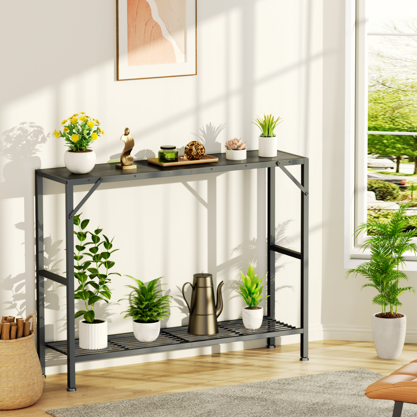 Narrow Console Table, 11.22" Entryway Table Hallway Table with Storage Shelves, Sofa Table for Living Room, Foyer, Oak Gray