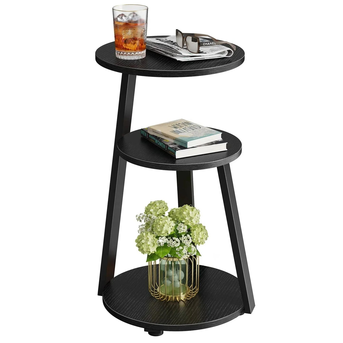 End Side Table, 3-Tier Coffee Table Nightstand for Home