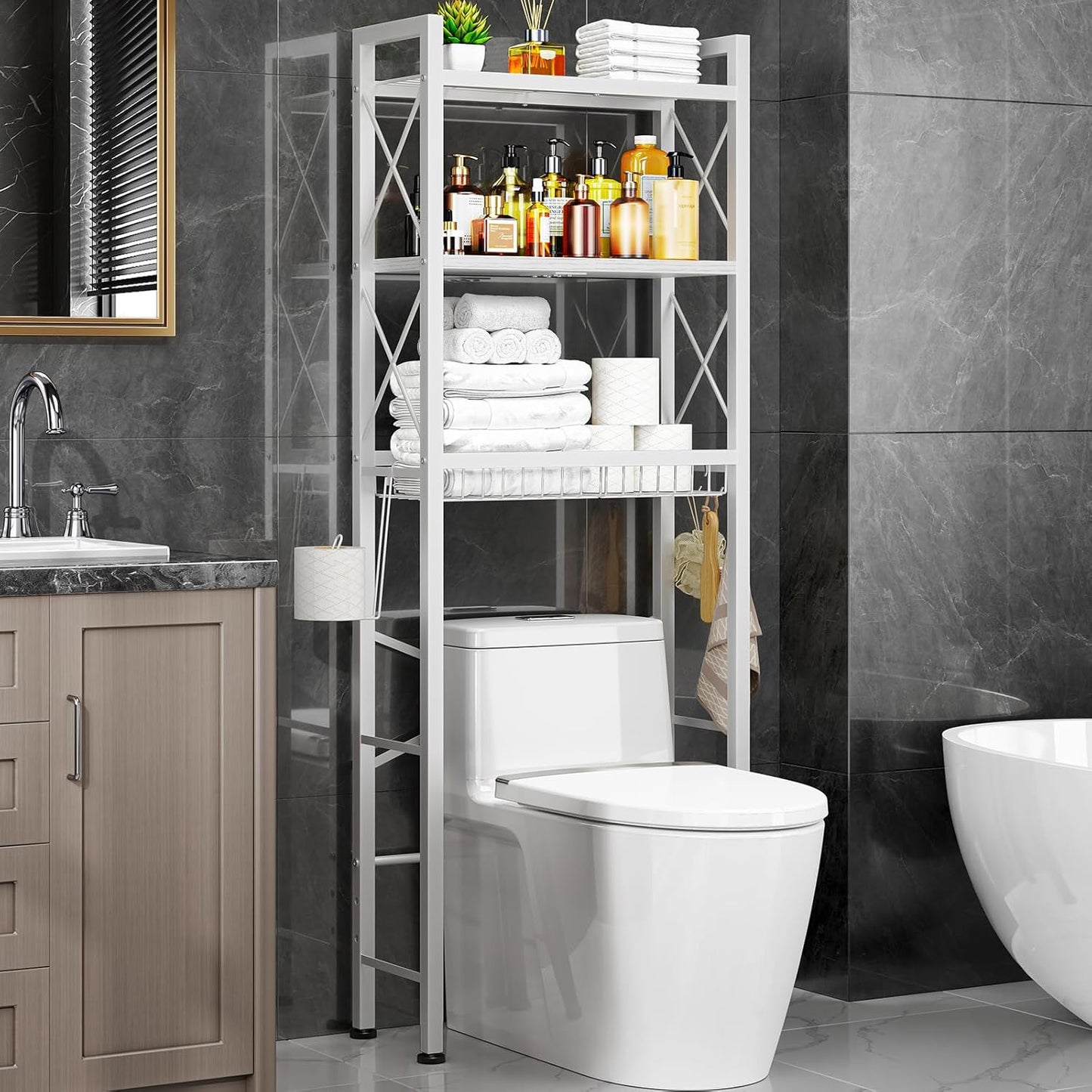 Over The Toilet Storage with X Shape Side Guardrail