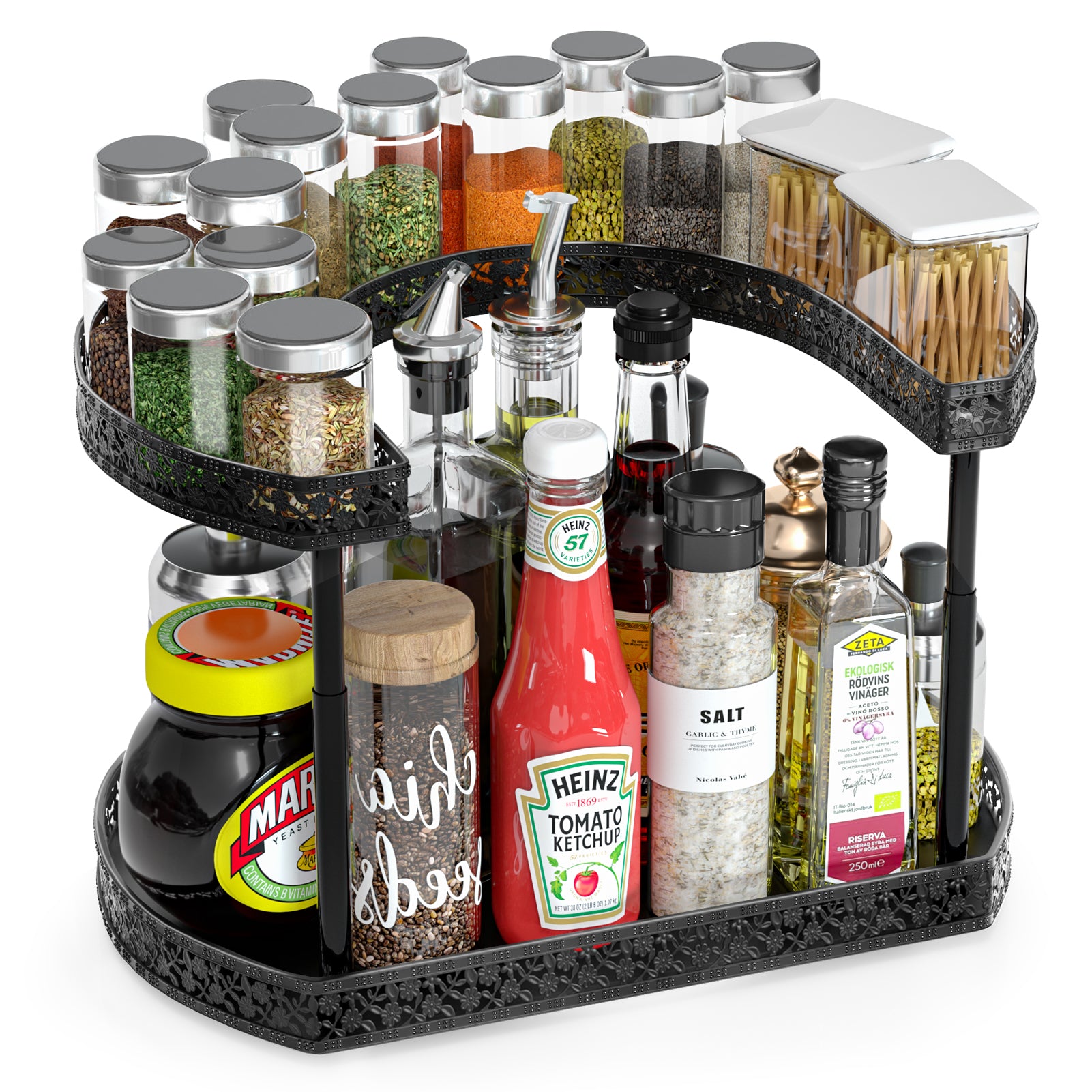 Multifunctional Rotating Kitchen Cabinet Spice Rack Single/Double Layer  Plastic Slide Cupboard Organizer Tray for Seasoning Herb