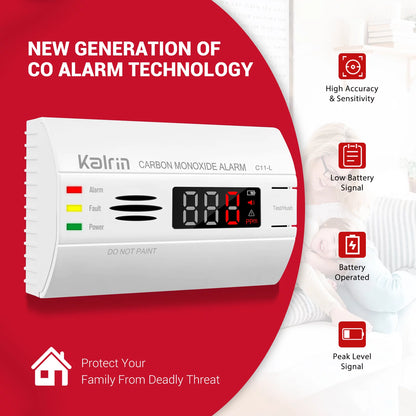 Carbon Monoxide Detector with 10 Year Life, LED Display CO Alarm Detector Built in 360° Precision Sensors