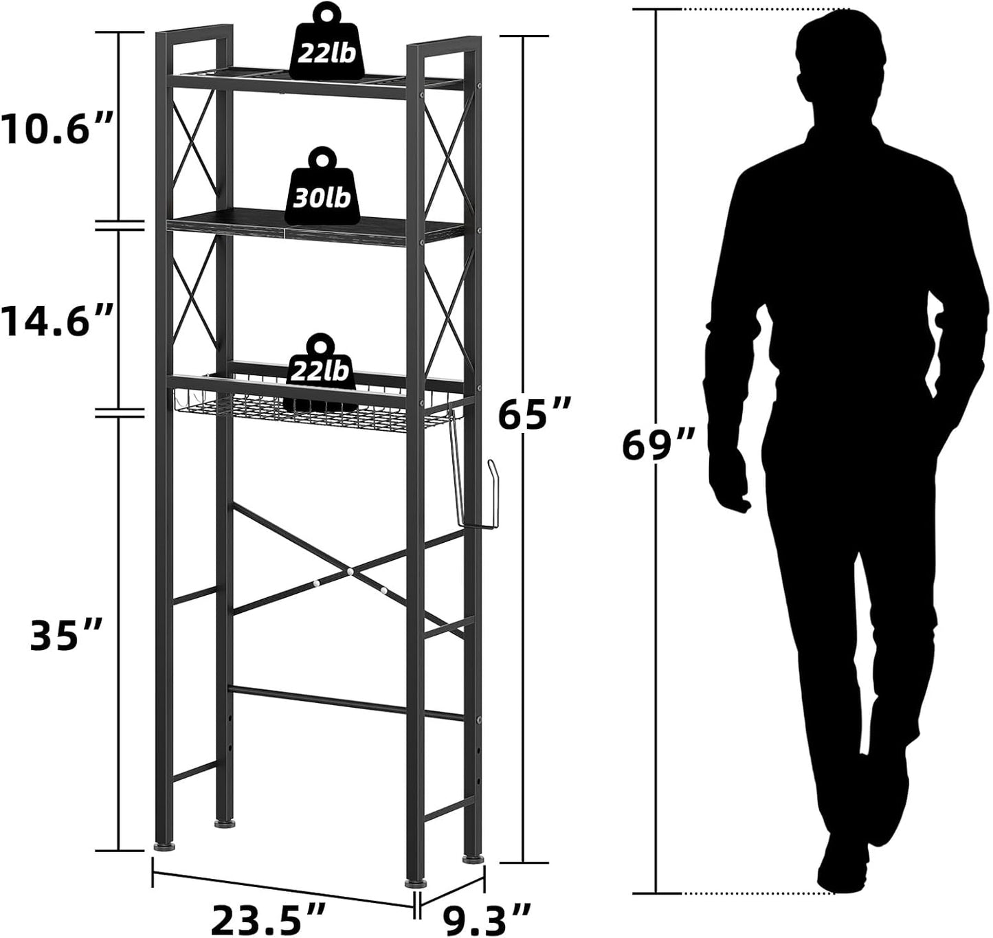 Over The Toilet Storage with X Shape Side Guardrail