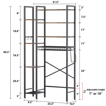 Toilet Storage Shelf, 8-Tier Wooden Bathroom Organizer Shelf Adjustable Saver Space Rack with Toilet Paper Holder, Brown