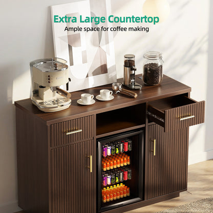 Kalrin Coffee Bar Cabinet Large with Fridge Storage, Mini Fridge Bar Cabinet with Adjustable Shelf, Wine Storage Buffet Sideboard Table for Home Bar, Built-in Charging Station, Modern Design