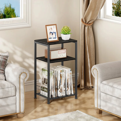 3-Tier End Side Table, Movable Record Player Stand with Vinyl Record Storage