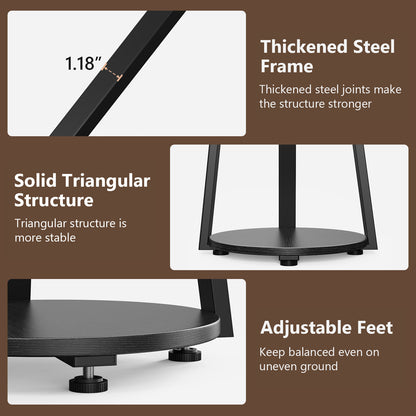 End Side Table, Round Sofa Table with Metal Frame, 3-Tier Coffee Table Nightstand for Home, Black