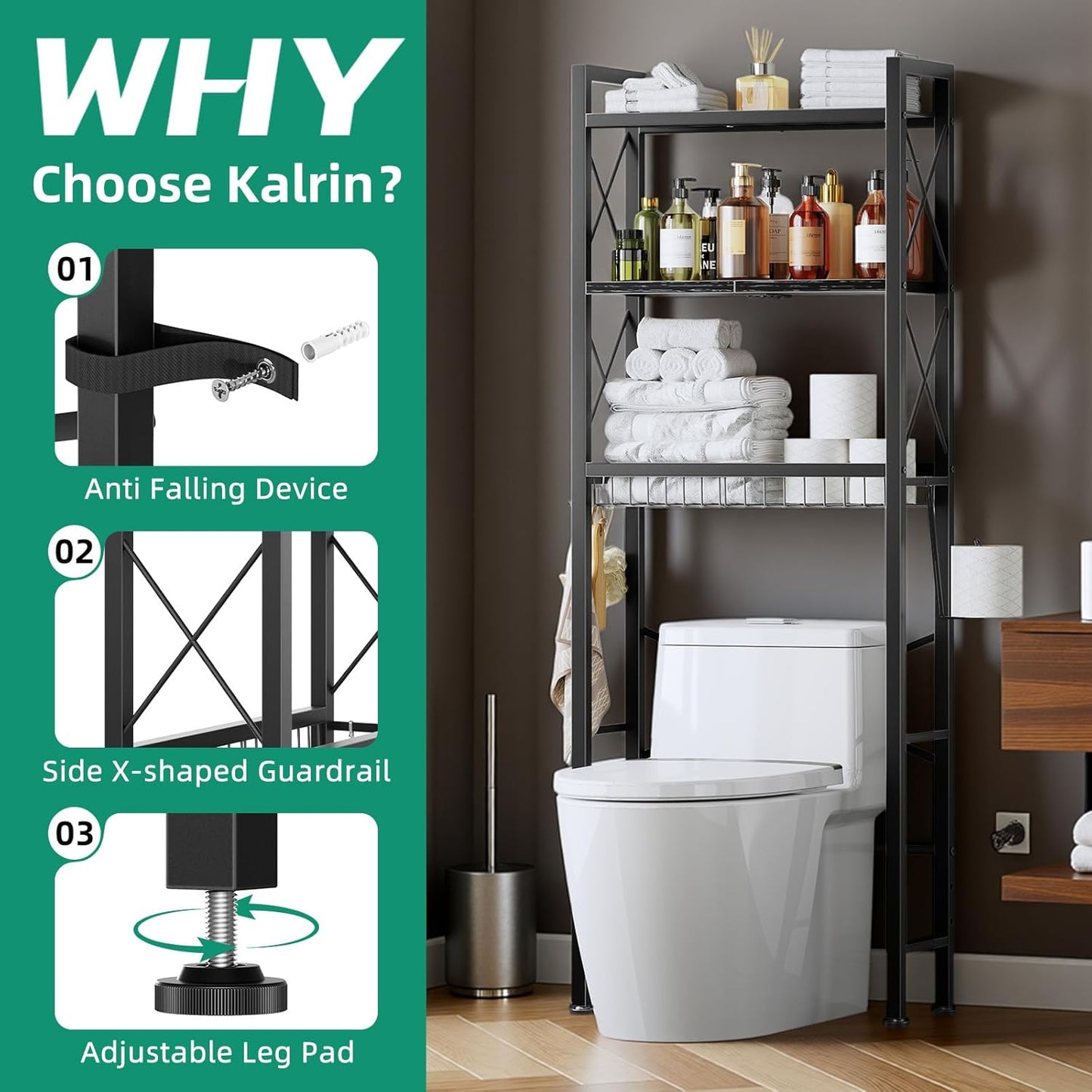 Over The Toilet Storage with X Shape Side Guardrail