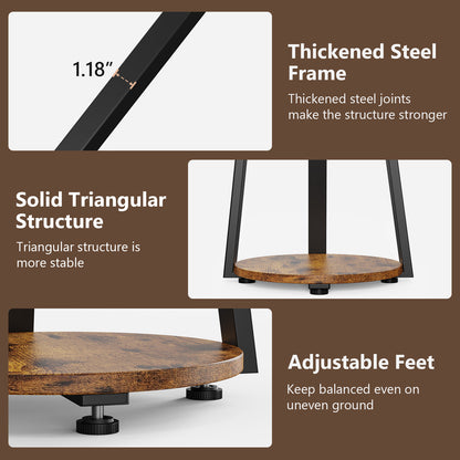 End Side Table, Round Sofa Table with Metal Frame, 3-Tier Coffee Table Nightstand for Home, Black&Brown