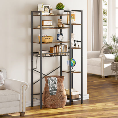 Toilet Storage Shelf, 8-Tier Wooden Bathroom Organizer Shelf Adjustable Saver Space Rack with Toilet Paper Holder, Brown