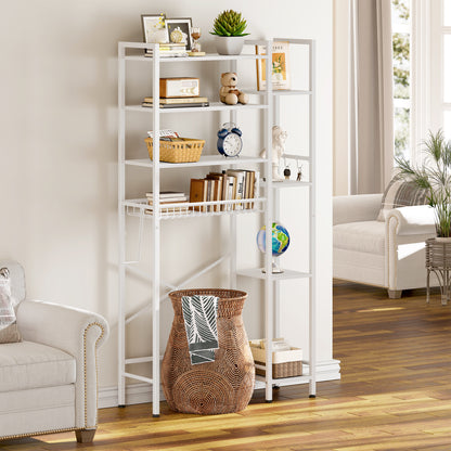 The Toilet Storage Shelf, 8-Tier Wooden Bathroom Organizer Shelf Adjustable Saver Space Rack with Toilet Paper Holder, White