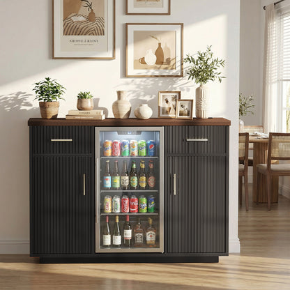 Kalrin Coffee Bar Cabinet Large with Fridge Storage, Mini Fridge Bar Cabinet with Adjustable Shelf, Wine Storage Buffet Sideboard Table for Home Bar, Built-in Charging Station, Modern Design
