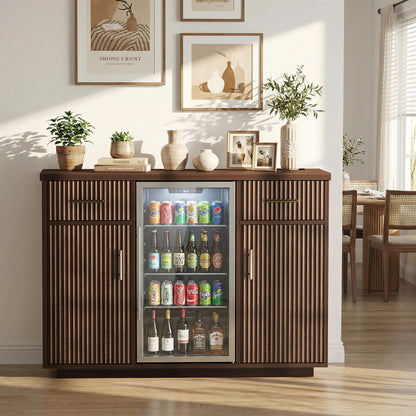 Kalrin Coffee Bar Cabinet Large with Fridge Storage, Mini Fridge Bar Cabinet with Adjustable Shelf, Wine Storage Buffet Sideboard Table for Home Bar, Built-in Charging Station, Modern Design