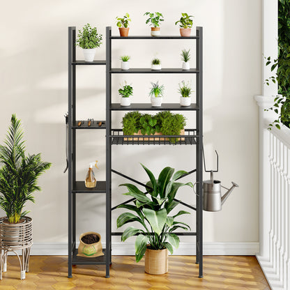 Toilet Storage Shelf, 8-Tier Wooden Bathroom Organizer Shelf Adjustable Saver Space Rack with Toilet Paper Holder, Classic Black