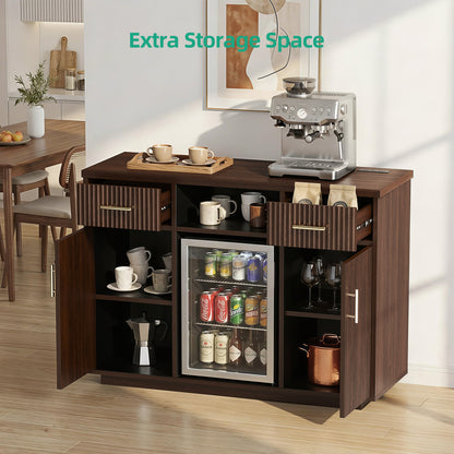 Kalrin Coffee Bar Cabinet Large with Fridge Storage, Mini Fridge Bar Cabinet with Adjustable Shelf, Wine Storage Buffet Sideboard Table for Home Bar, Built-in Charging Station, Modern Design