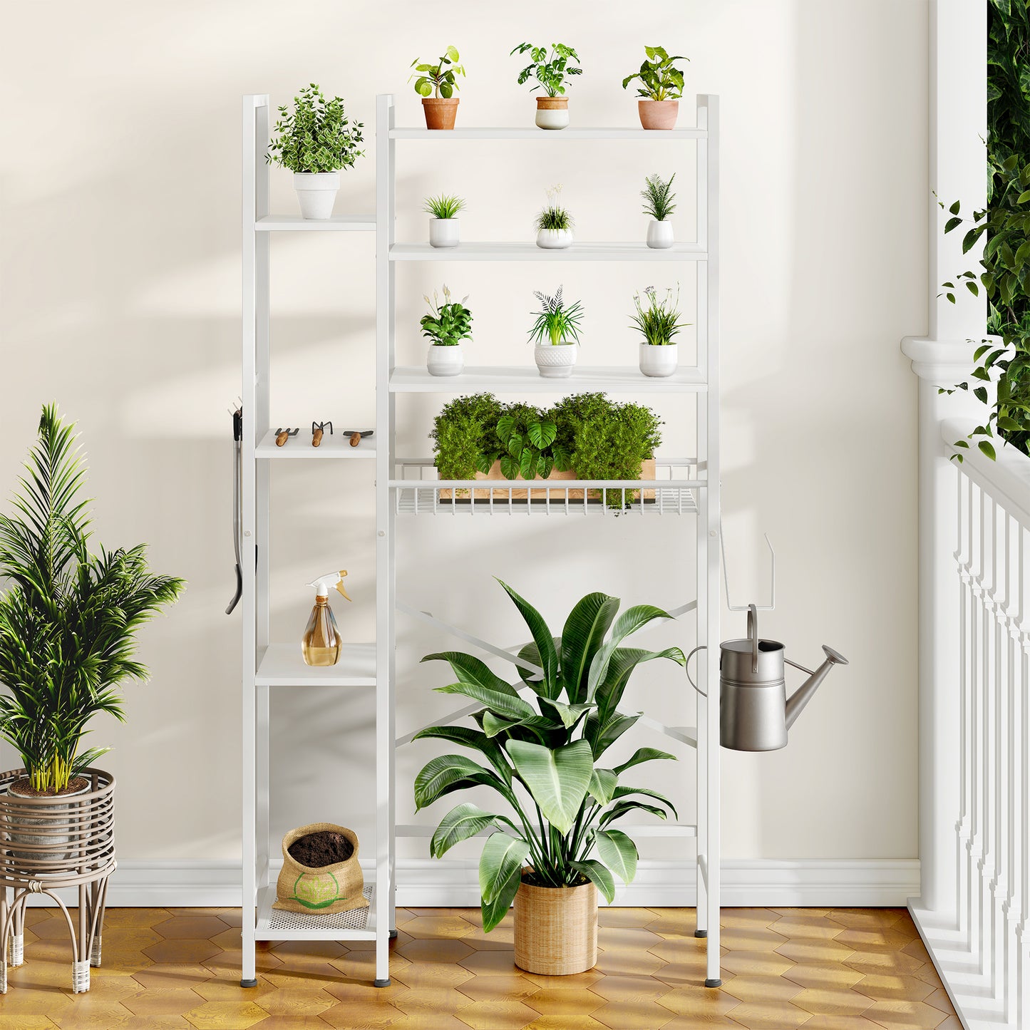 The Toilet Storage Shelf, 8-Tier Wooden Bathroom Organizer Shelf Adjustable Saver Space Rack with Toilet Paper Holder, White