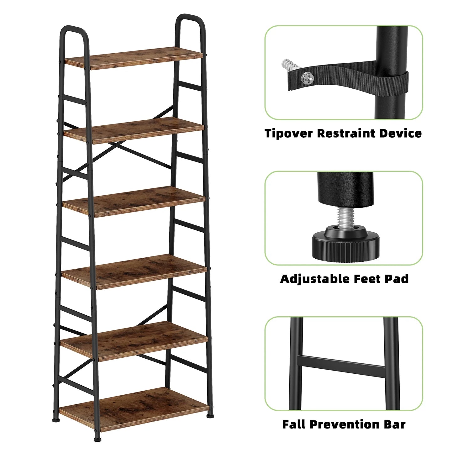 6 Tier Book Shelf, Ladder Bookcase with 2 Removable Drawers