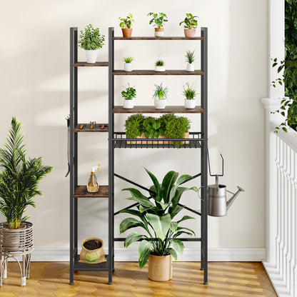 Toilet Storage Shelf, 8-Tier Wooden Bathroom Organizer Shelf Adjustable Saver Space Rack with Toilet Paper Holder, Brown