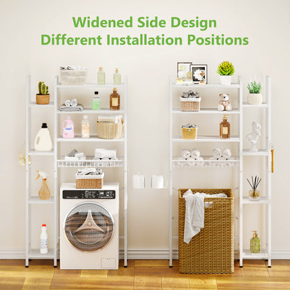 The Toilet Storage Shelf, 8-Tier Wooden Bathroom Organizer Shelf Adjustable Saver Space Rack with Toilet Paper Holder, White