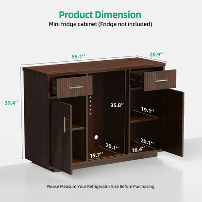 Kalrin Coffee Bar Cabinet Large with Fridge Storage, Mini Fridge Bar Cabinet with Adjustable Shelf, Wine Storage Buffet Sideboard Table for Home Bar, Built-in Charging Station, Modern Design