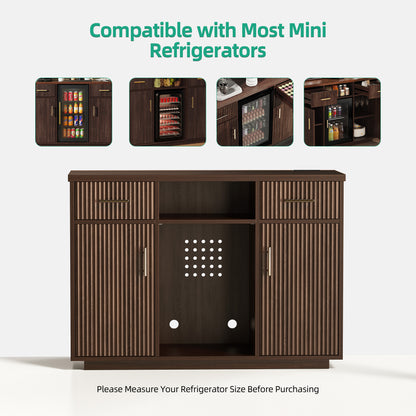 Kalrin Coffee Bar Cabinet Large with Fridge Storage, Mini Fridge Bar Cabinet with Adjustable Shelf, Wine Storage Buffet Sideboard Table for Home Bar, Built-in Charging Station, Modern Design