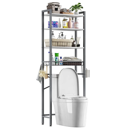 Over The Toilet Storage Shelf, 4-Tier Wooden Bathroom Organizer Adjustable Saver Space Rack
