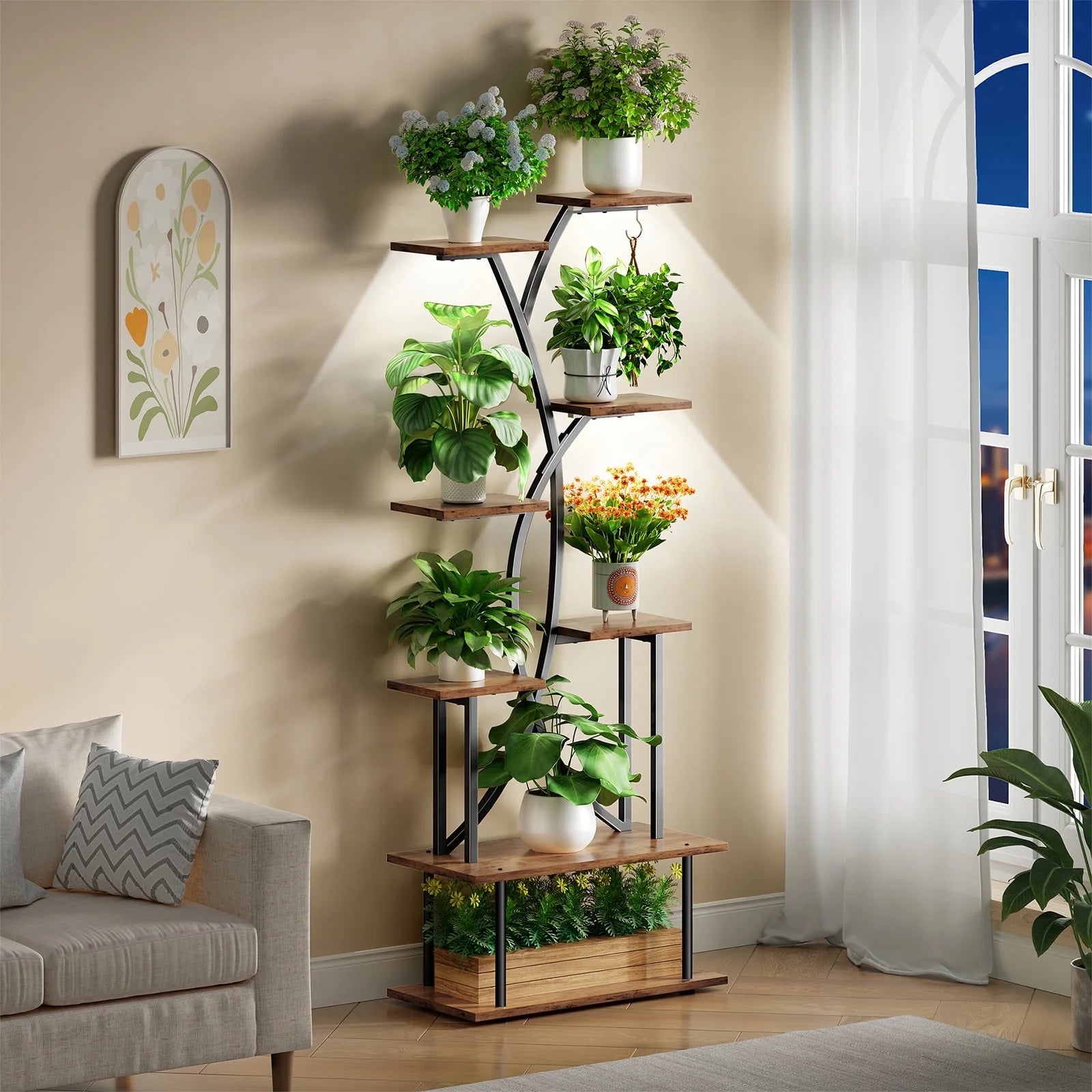 plant etagere indoor Plant Stand with Grow Lights, 67" Tall Plant Shelf Indoor